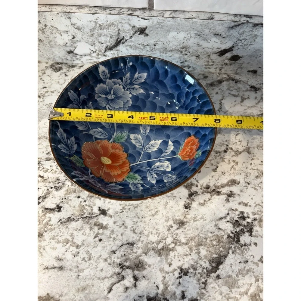 Japanese Mino Ware Bowl Ceramic hand, painted blue white floral